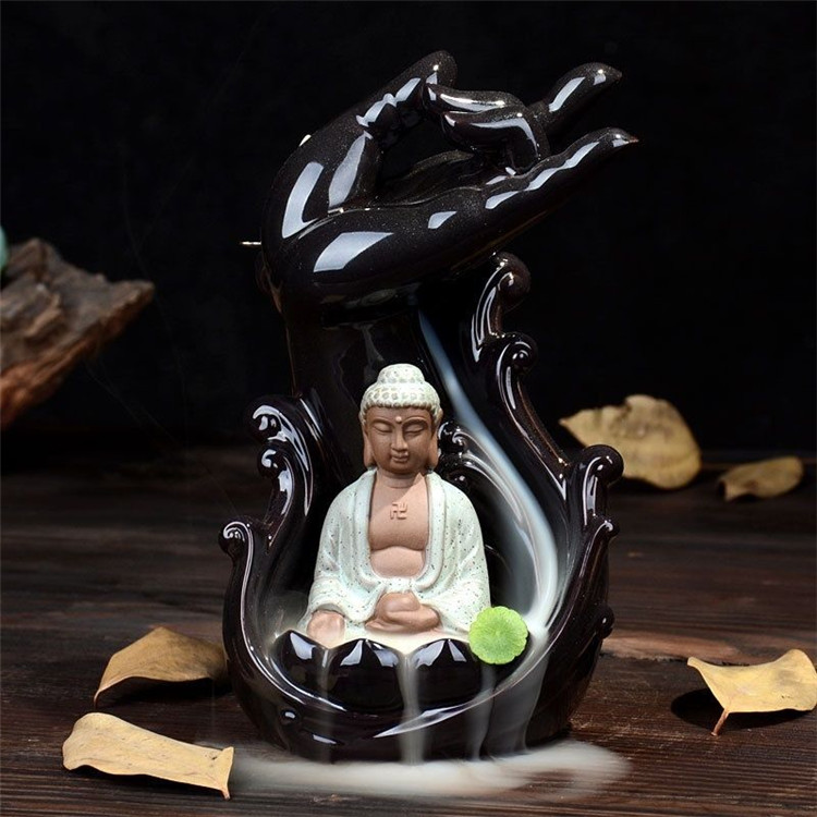 

Ceramic Backflow Incense Burner Holder Buddha Zazen Fragrant Cone Censer Home Furnace Decor