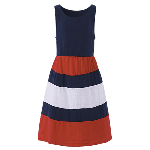Summer Kid Girls Striped Patchwork Sleeveless Tank Maxi Dress