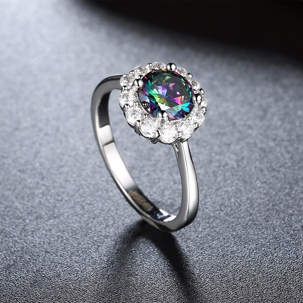 INALIS Simple Flower-shaped Inlaid Colorful Circular Zircon Rings