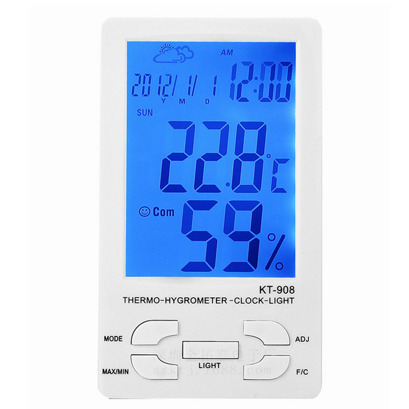

KT908 LCD Цифровой Термометр Гигрометр Сигнал тревоги Часы Домашний электронный термометр влажности с подсветкой