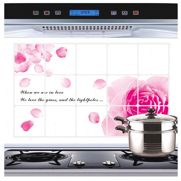 

45 * 75см Розовые розы Алюминиевая фольга Бумага маслостойкой стикер стены кухни Водонепроницаемая Обоев