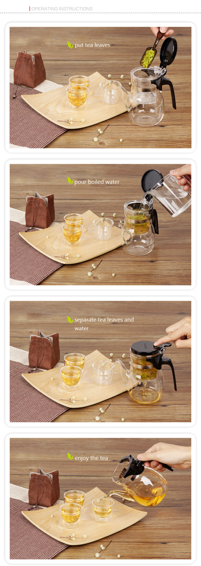 Crystal Clear Tea Glass Pot Tea Leaves Filtration Tea Pot Set 