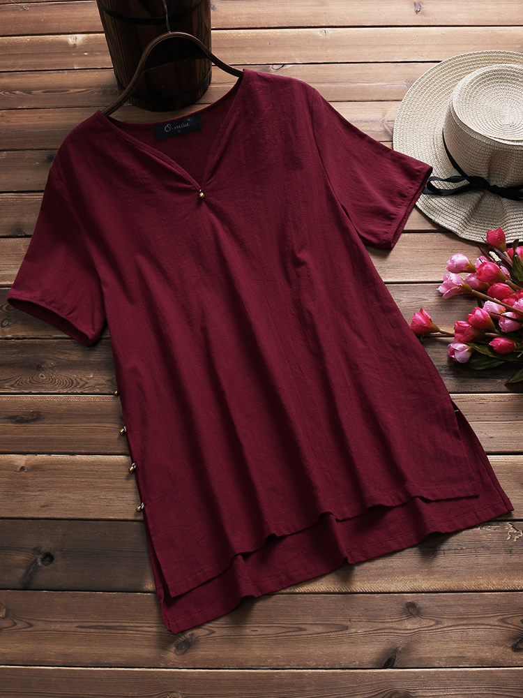 

O-NEWE Женское Pure Color V-образная вырезка повседневная летняя блузка
