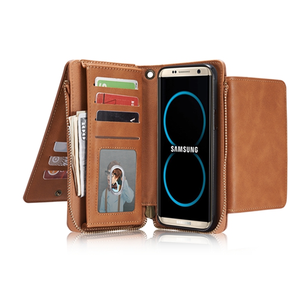

Bakeey ™ Retro Multi Slot Kickstand Съемный кожаный кошелек для молнии Чехол для Samsung Galaxy S8