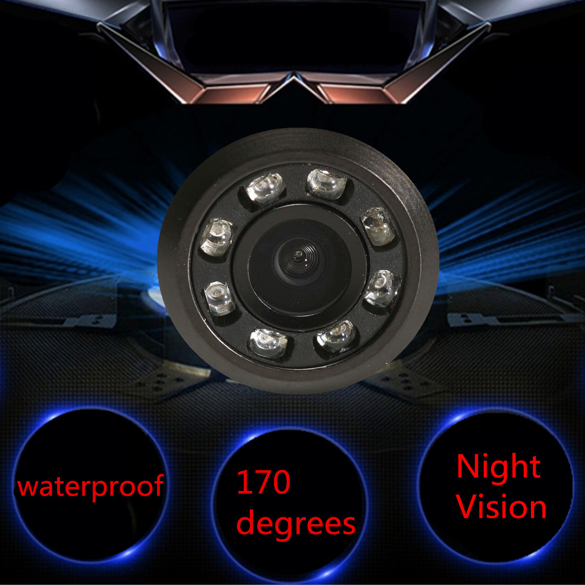 Waterproof 8 LED Night Vision Car Reversing Rearview Parking Camera With Drill