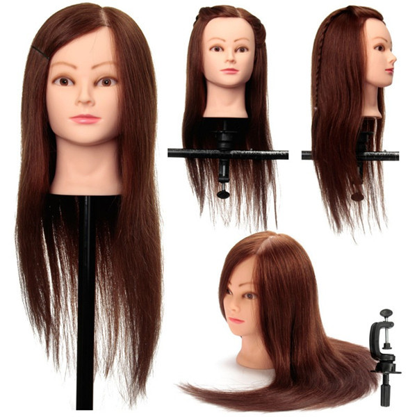 30% Real Human Hair Training Head Hairdressing Styling Mannequin Doll & Clamp 