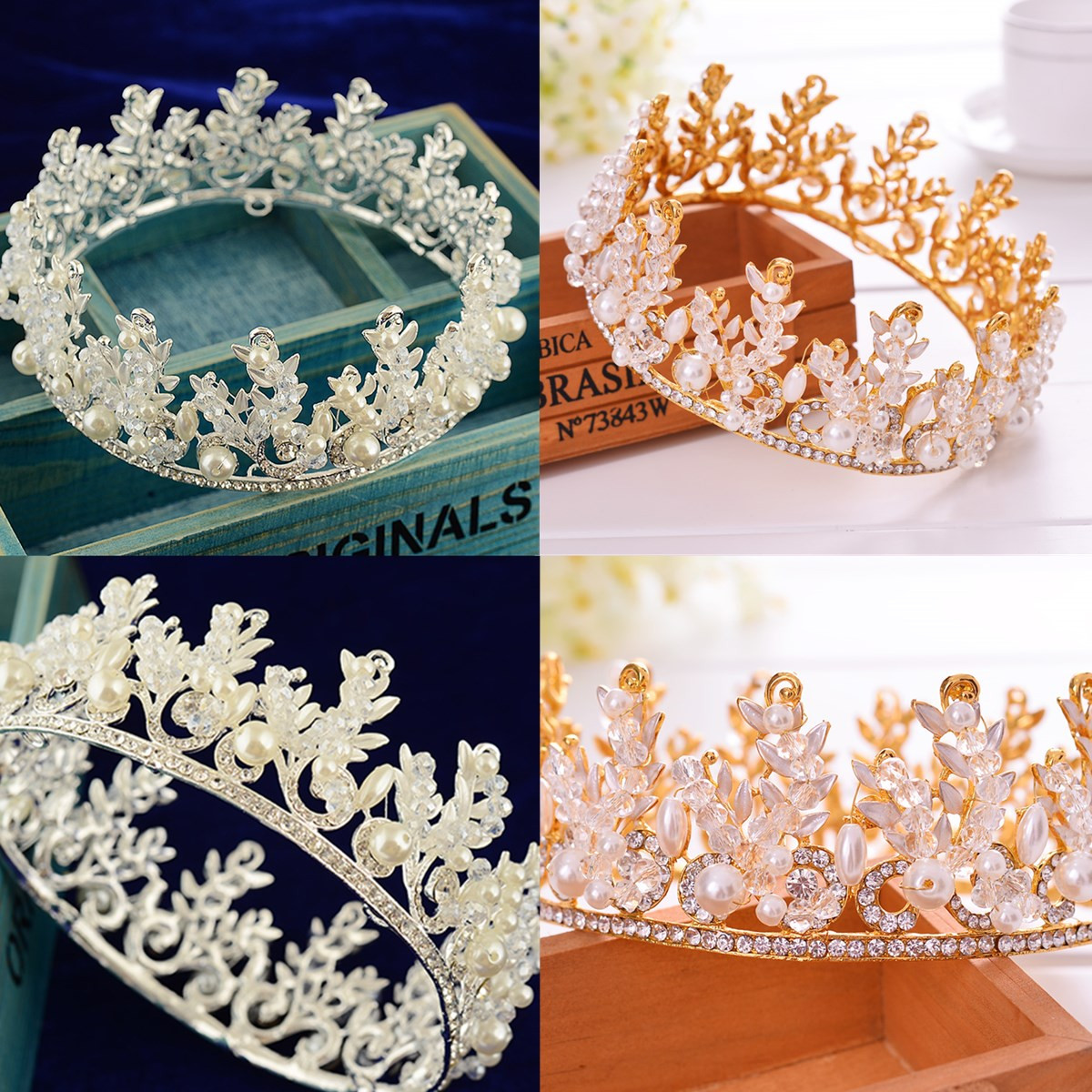

Невесты Rhinestone Crystal Pearl Crown Tiara Head Jewelry Princess Queen Headpiece Свадебное Аксессуары