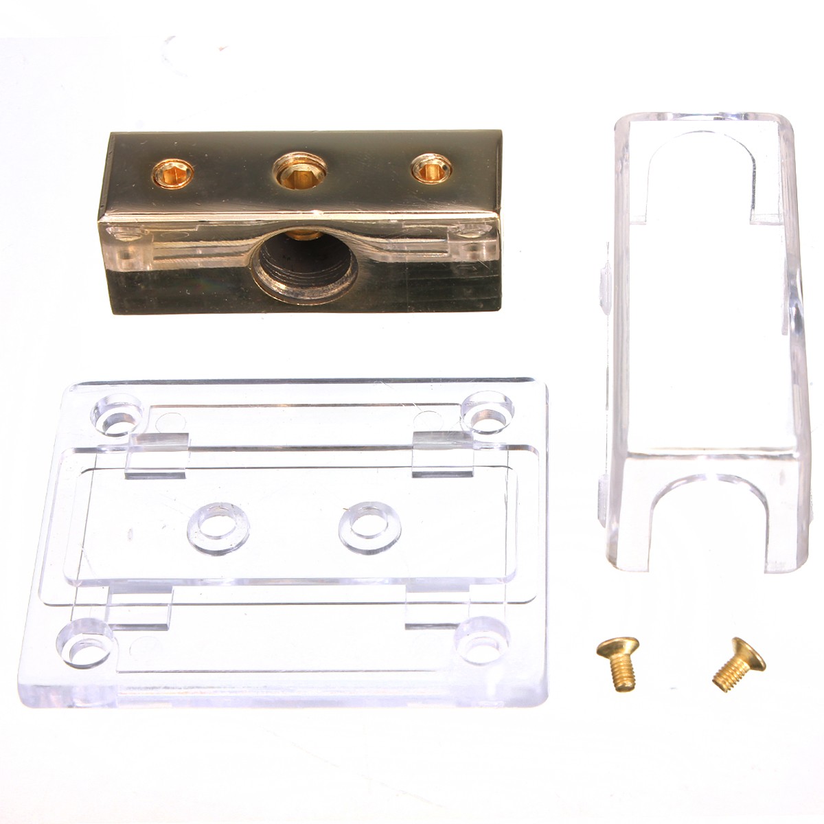 2-Way Solid Metal Power Distribution Block Splitter Gold-Plated For Cars Boats