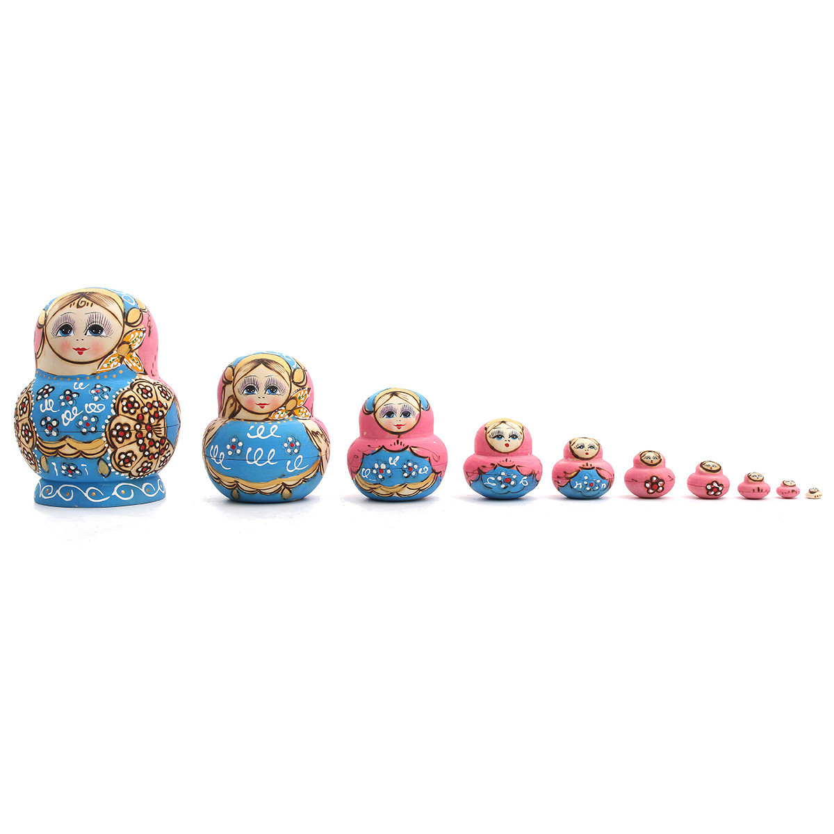 

10pcs ручной росписью голубые куклы установить деревянный русский вложенности Babushka матрешку