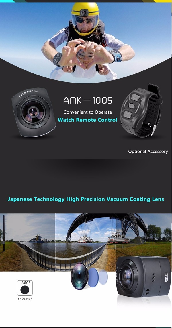 AMKOV AMK100S 360 Degree Sport Action Camera 1440P 8MP WiFi Black without Waterproof Case
