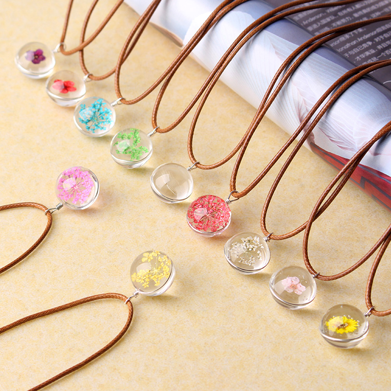 Flowers Artificial Crystal Ball Pendant Wax Rope Clavicle Colliers