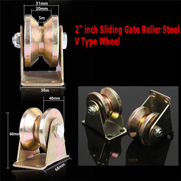 2pcs 660lb 2 Inch V Type Wheel Sliding Gate Roller Steel Wheel Track Rail with Bracket Casters