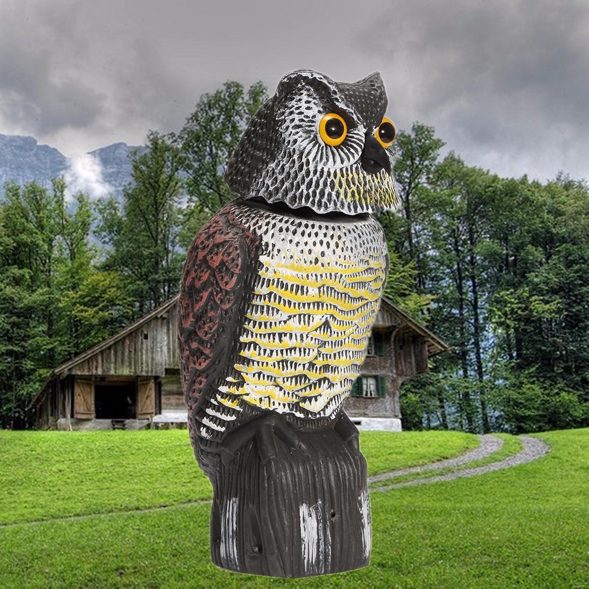Artificial Resin Owl with Rotating Head Garden Yard Landscape Ornament Outdoor Hunting Decoy