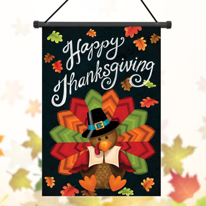 30x45cm Thanksgiving Polyester Turkey Welcom Flag Garden Holiday Decoration