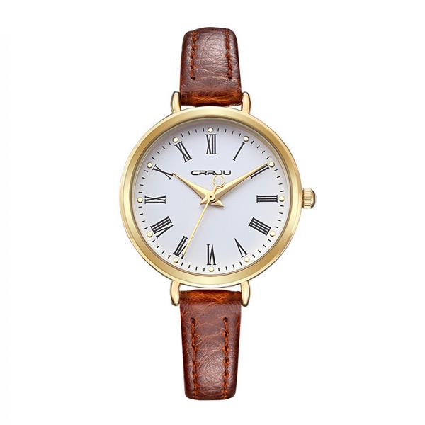 

CRRJU 2110 Мода Женщины Кварцевые часы Элегантный кожаный ремешок наручных часов