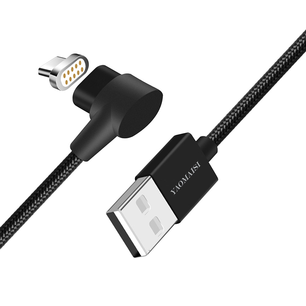 

YAOMAISI Q13 L-тип 90 градусов 2.4A USB Type-C Брайтовый магнитный телефонный кабель для Samsung S8 Xiaomi