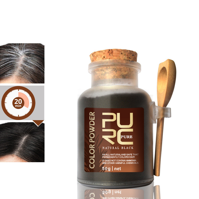 PURC Hair Color Powder Black Organic Herbal Hair Dyes Coloring Permanently 50ML