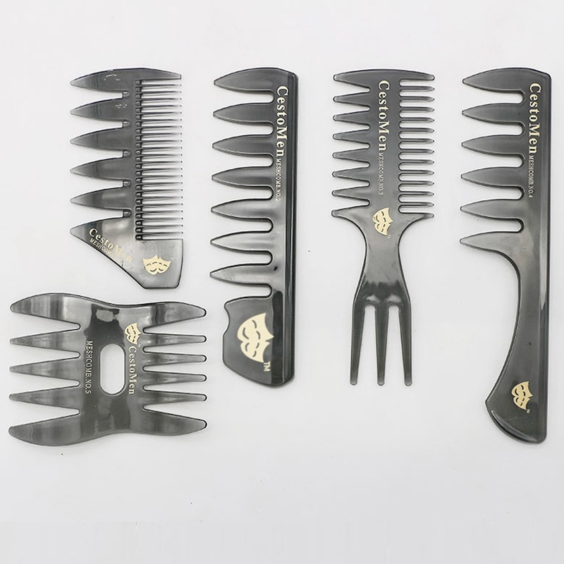 Retro Men's Head Comb Big Back Shape Comb Wide Tooth Head Insert Comb Fork Hair Scissors Tool 