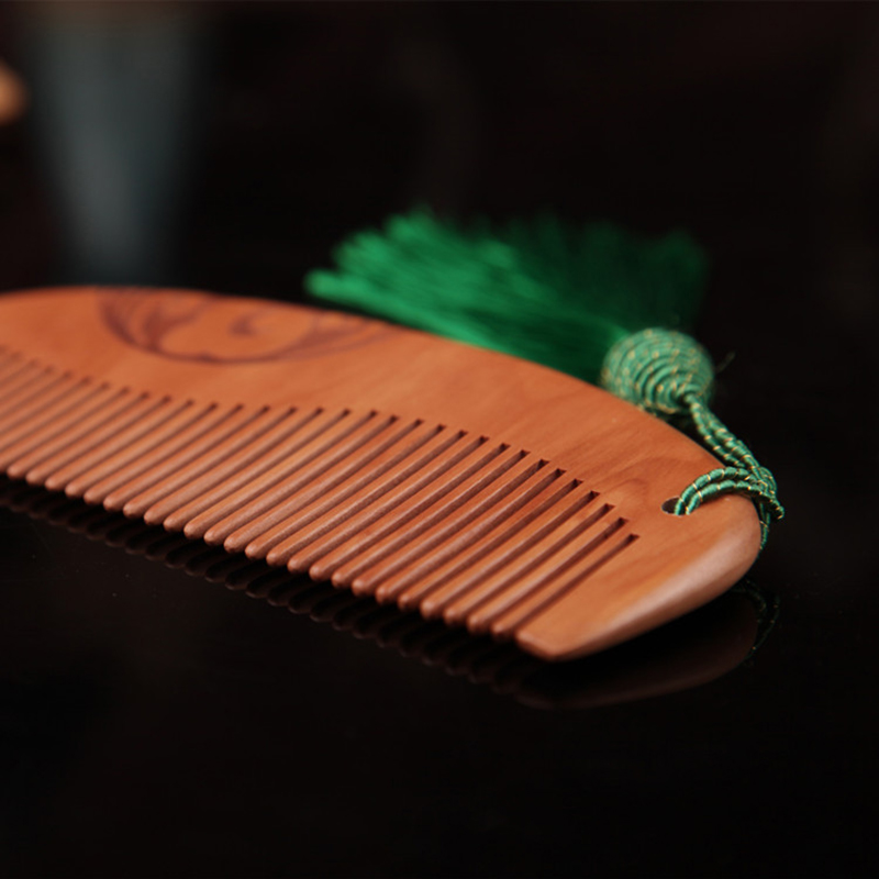 Wooden Comb Double-Sided Carving Peach Wood Comb Tassel Nanmu Mahogany Massage Hair Scalp Hair Care 