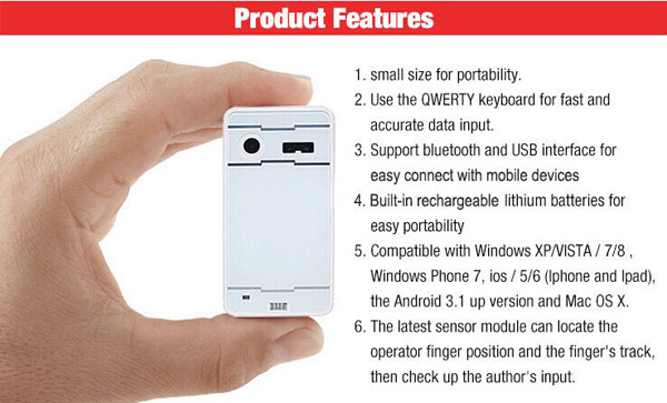 Mini bluetooth Virtual Projection Keyboard For Tablet Cell Phone