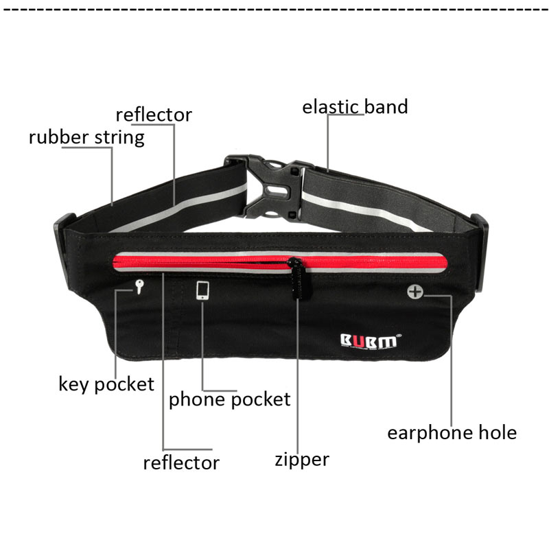 BUBM Waterproof Sport Waist Belt Bag Pack Pocket Purse Running Jogging Pouch