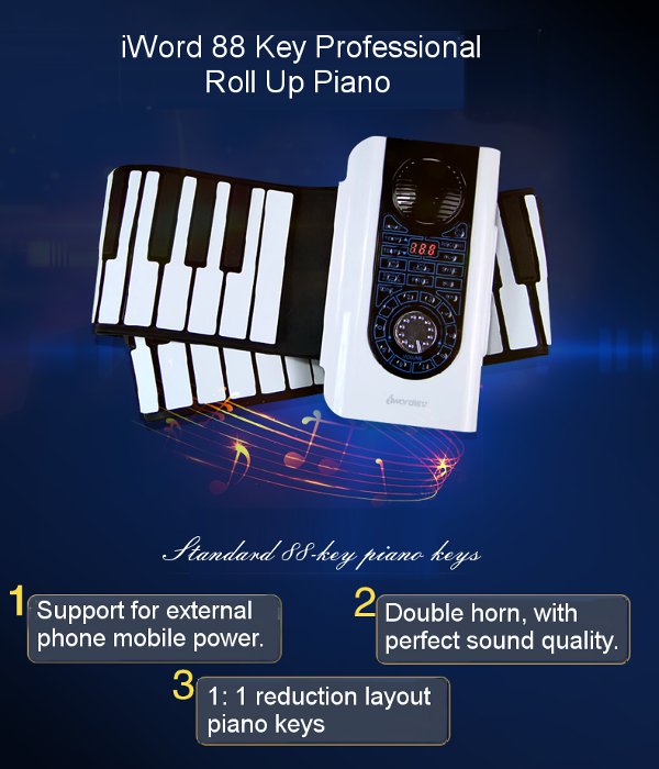 iword 88 key professional roll up piano