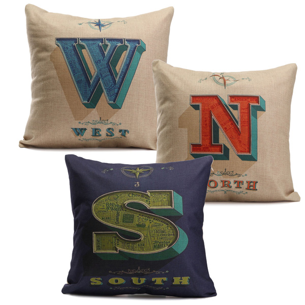 English Letter Printed Cotton Linen Pillow Cases Home Sofa Office Cushion Cover