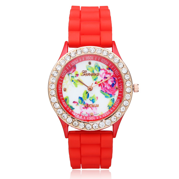 

Silicone Flower Crystal Round Women Quartz Wrist Watch