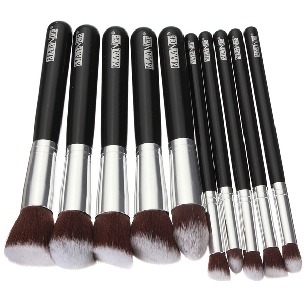 10 Pcs Wooden Handle Makeup Kit Cosmetic Brushes Set 