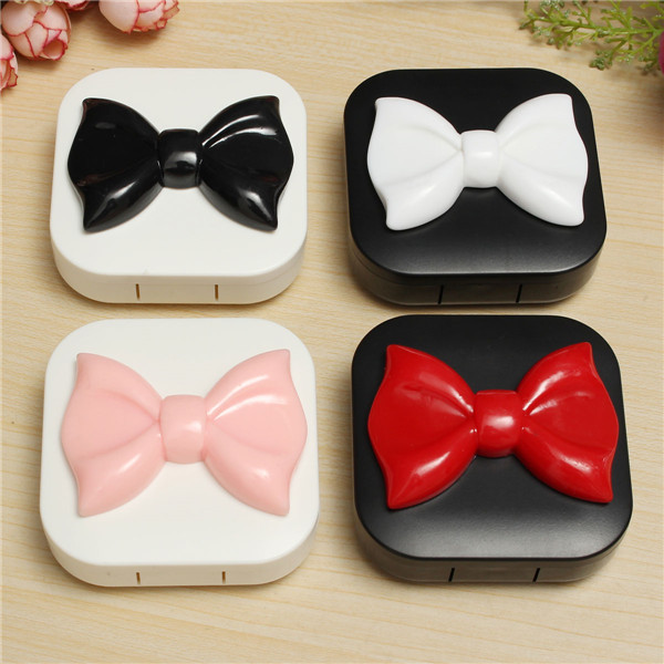Resin Bowknot Contact Lenses Container Box Mirror Tweezers Lens Holder 