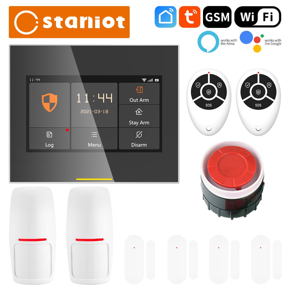 Staniot H501-4G Tuya Wireless Wifi Smart Home Security Burglar Alarm System Kits Compatible with Alexa Support IOS & Android APP