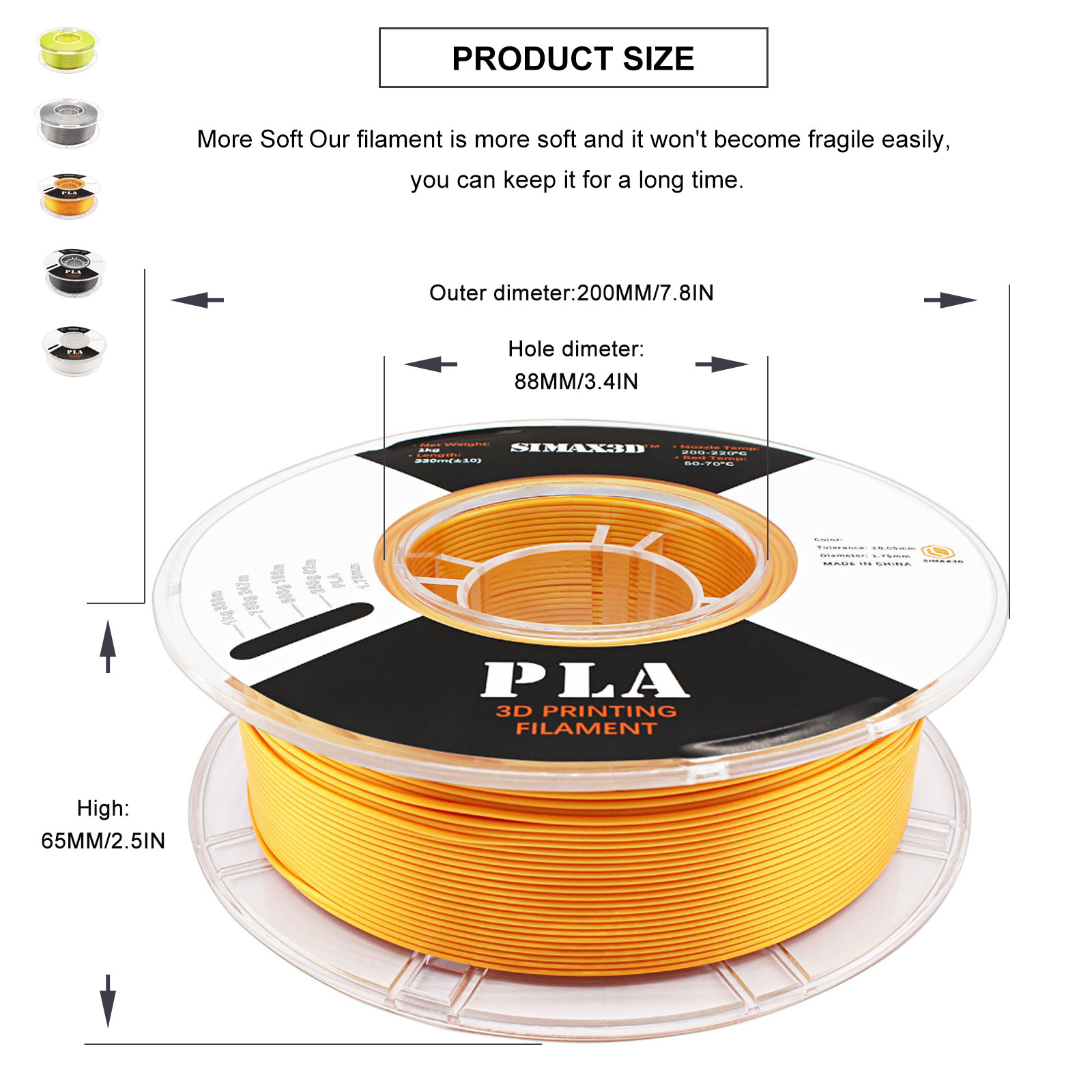[US Direct]iMetrx® 5 Rolls Silk PLA Filament 1KG 1.75mm Black/White/Gold/Silver/Yellow Filament Set for 3D Printers