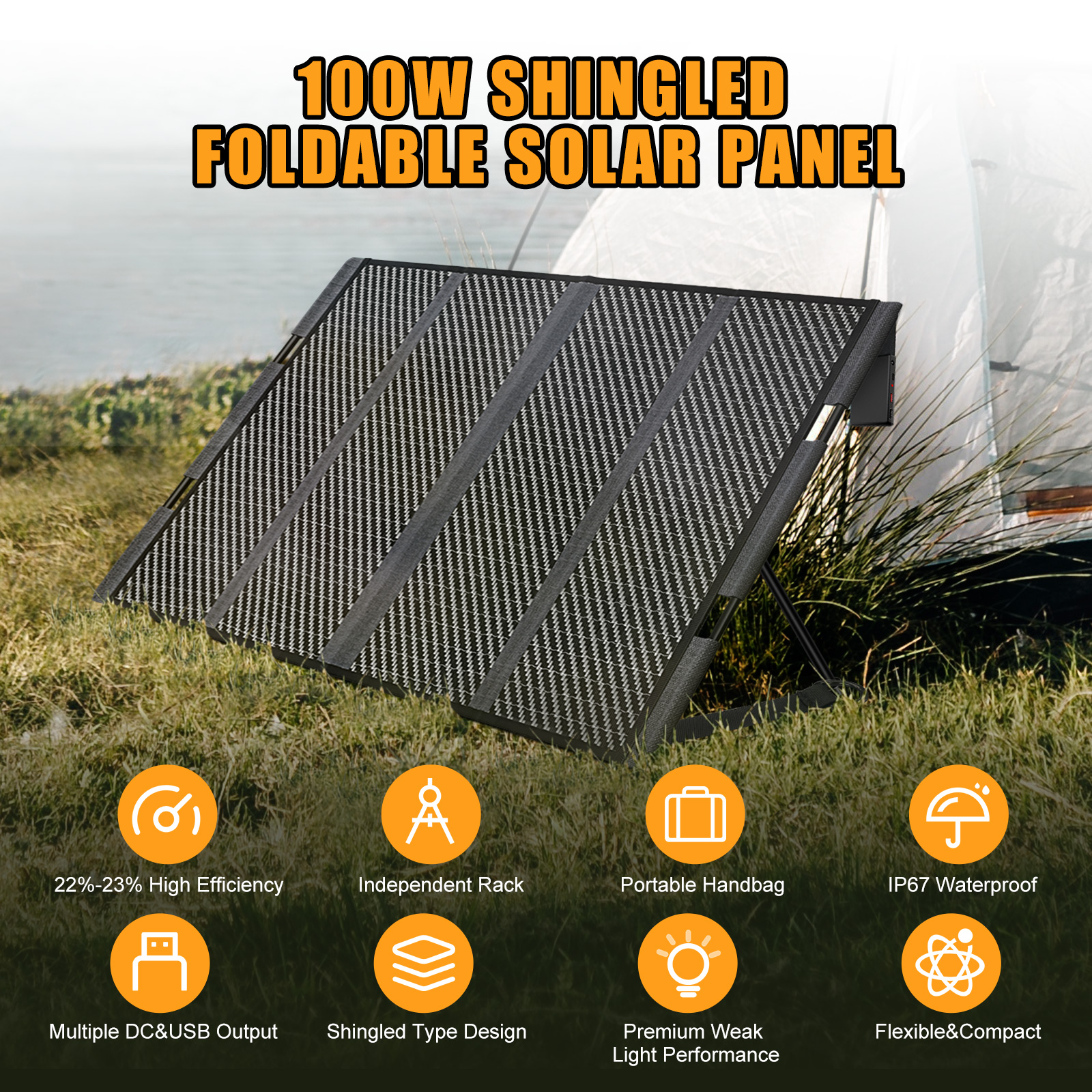 [EU/US Direct] 100W 18V Solar Panel Foldable IP67 Waterproof Outdoor Waterproof Solar Charger For Camping Travelling Car RV Charger