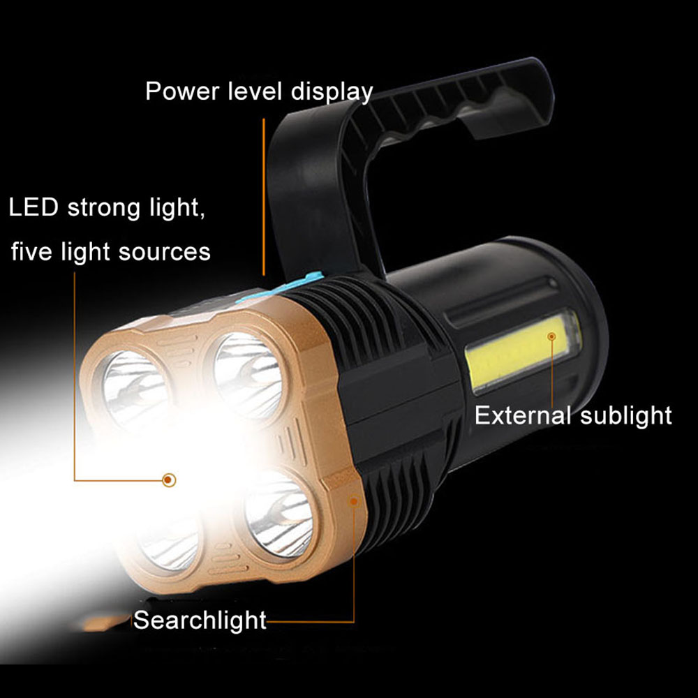 Portable Flashlight Spotlight 5LED Super Bright Rechargeable Handheld Searchlight with 4 Lighting Modes