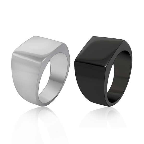 Fashion Silver Black Titanium Steel Finger Ring Square Polished Ring ...