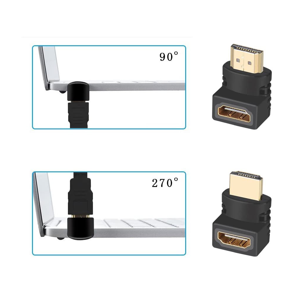 Bakeey 1080p HD-MI Male to Female Adapter Right Angle Extender Gold-Plated 90 Degree and 270 Degree HD-MI Cable Connector