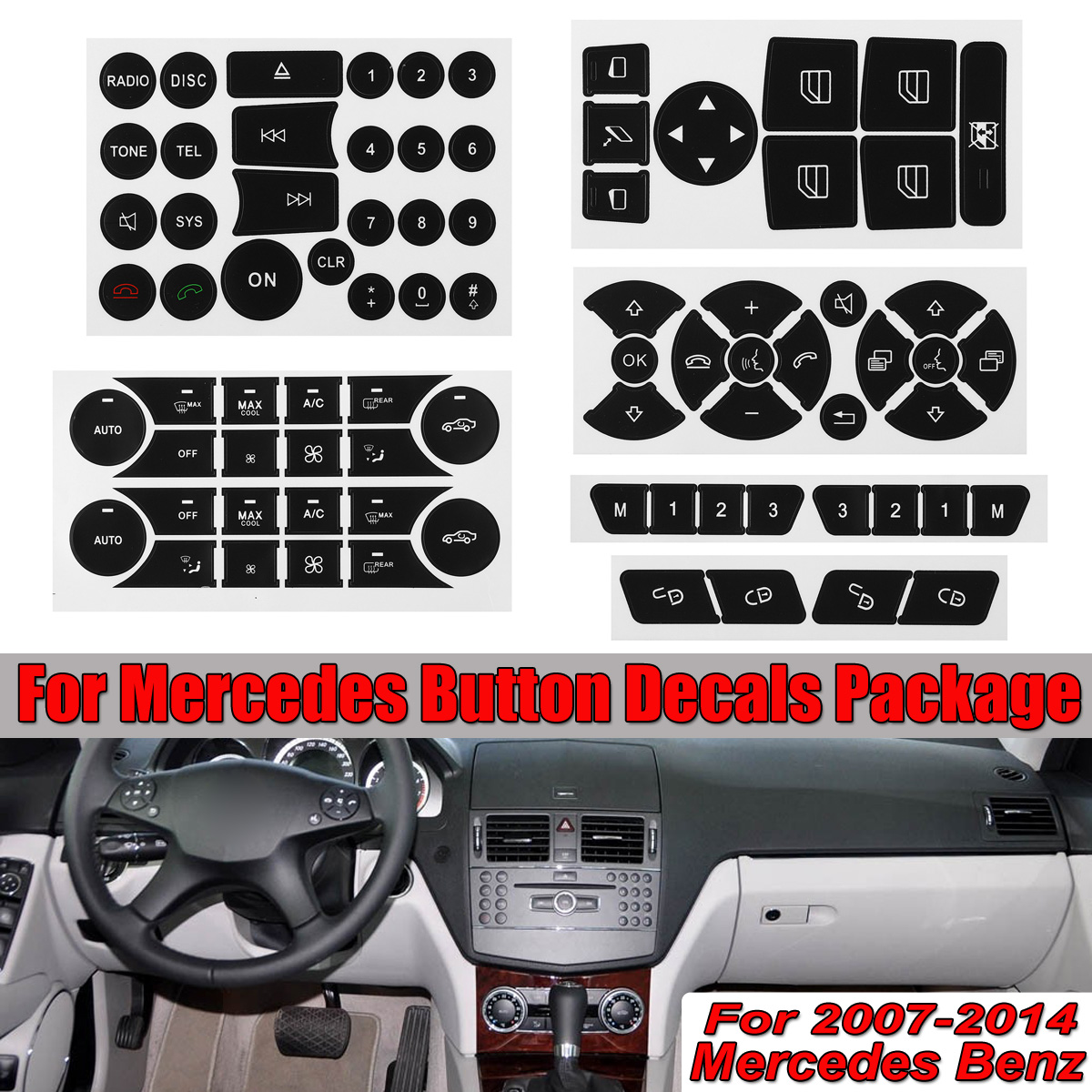 For 2007-2014 Mercedes Benz Car Repair Button Door Steering AC Window Radio Stickers
