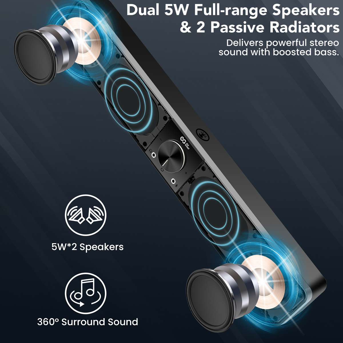 ELEGIANT SR200P 10W Wired Computer Speakers Soundbar with 3 Light Mode Enhanced Stereo USB Powered