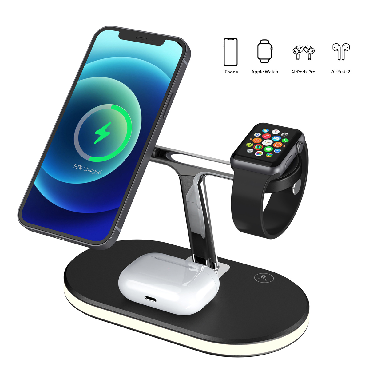 3 in 1 Magnetic Wireless Charger Holder 15W Fast Charging Charger For AirPods For iWatch For iPhone For Smartphone
