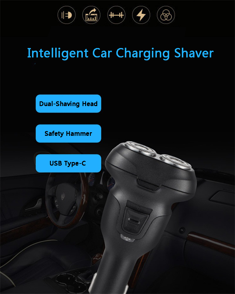 Sportsman® Car Charger Electric Razor Rotatable Electric Shaver Vehicle-mounted Safety Hammer Men
