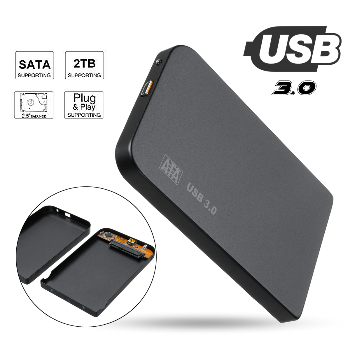 USB 3.0 SATA 2.5inch External HDD SSD Hard Drive Enclosure with Storage Bag 7