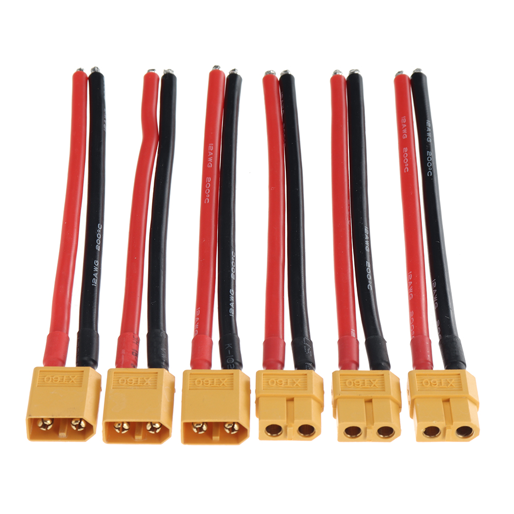 3Pairs XT60 Male Plug 12AWG 12cm Silicone Cable Wire