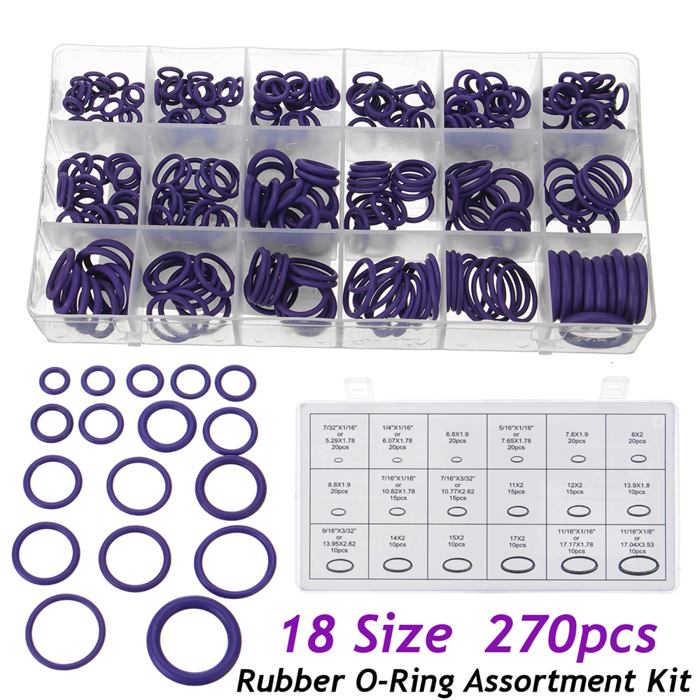 270pcs 18 Sizes Rubber Ring Hydraulic Nitrile Seals Purple Rubber O Ring Assortment Kit 8