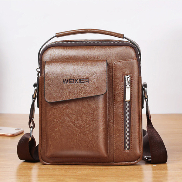 Weixier Men PU Leather Vintage Handbag Retro Crossbody Bag