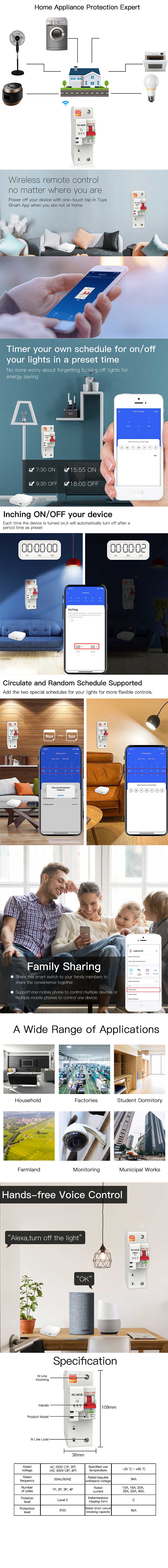 MoesHouse Tuya 80A 2P Smart WiFi Circuit Breaker APP Remote Control Schedule Setting Voice Control Compatible With Alexa Google Home