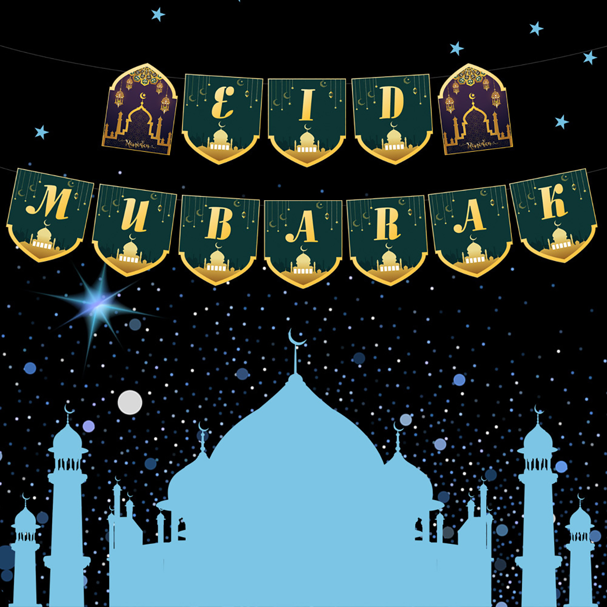 37Pcs/Set Eid Ramadan Mubarak Pentagram Baner Party Foil Balloons Home Decor