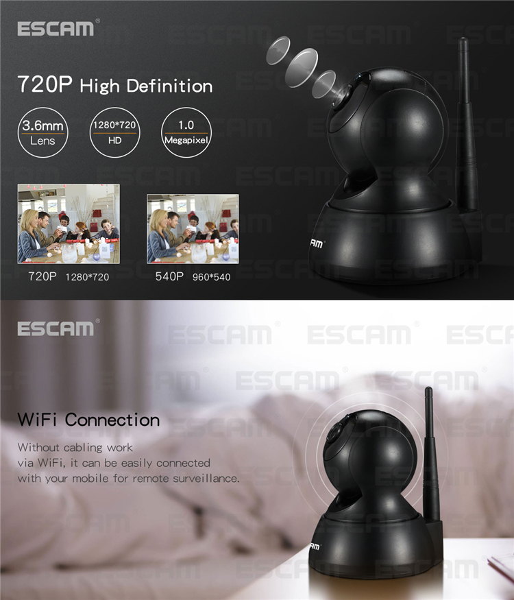 ESCAM QF007 720P 1MP WiFi IP Camera Night Vision Pan Tilt Support Motion Detection 64G TF Card 23