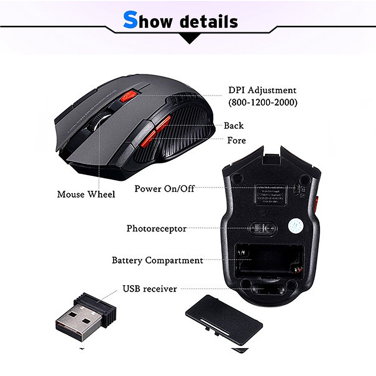 Skyee 2000DPI 2.4GHz Wilreless 6 Key Portable Optical Mouse for Desktop PCs Laptops 13