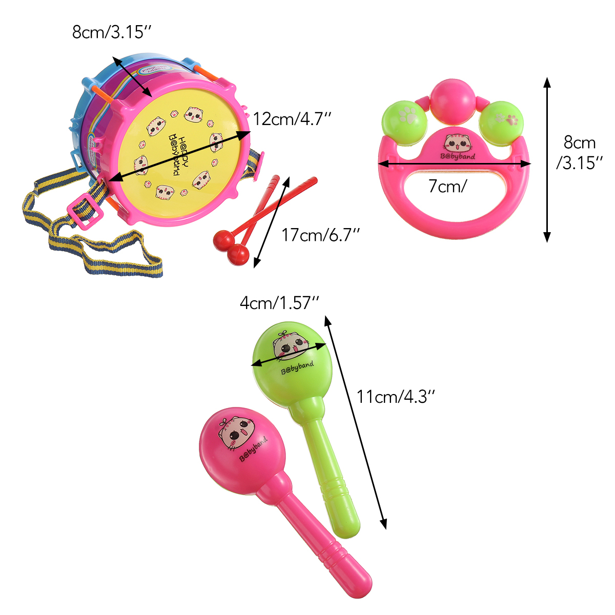 7 PCS Baby Kids Roll Drum Musical Instruments Band Children Percussion Toy Gift