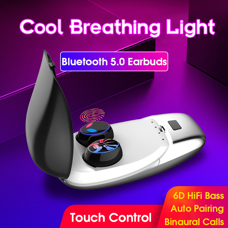 TWS Breathing Light Bluetooth 5.0 Wireless Earbuds HIFI Bass Smart Control Noise Cancelling Earphone 10